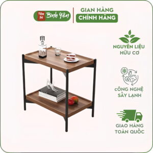 Bàn trà chân sắt vân Óc Chó 2 tầng